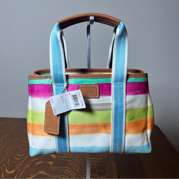 Coach Handbags - Coach New With Tags Y2K Hampton Watercolor Striped Small Tote Satchel